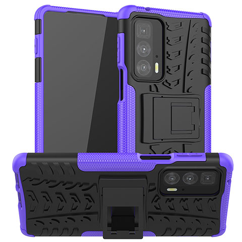 Funda Bumper Silicona y Plastico Mate Carcasa con Soporte A01 para Motorola Moto Edge 20 Pro 5G Morado