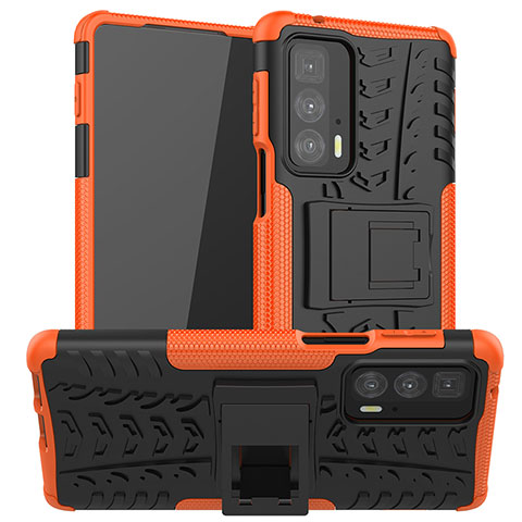 Funda Bumper Silicona y Plastico Mate Carcasa con Soporte A01 para Motorola Moto Edge 20 Pro 5G Naranja