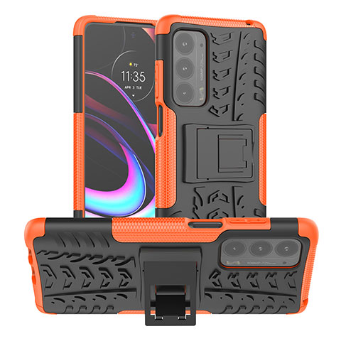 Funda Bumper Silicona y Plastico Mate Carcasa con Soporte A01 para Motorola Moto Edge (2021) 5G Naranja