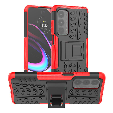 Funda Bumper Silicona y Plastico Mate Carcasa con Soporte A01 para Motorola Moto Edge (2021) 5G Rojo