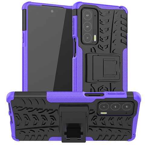 Funda Bumper Silicona y Plastico Mate Carcasa con Soporte A01 para Motorola Moto Edge Lite 5G Morado