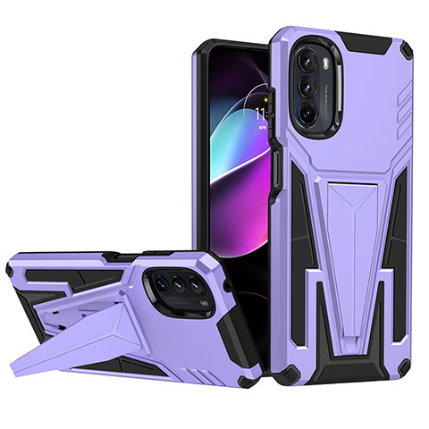 Funda Bumper Silicona y Plastico Mate Carcasa con Soporte A01 para Motorola Moto G 5G (2022) Morado