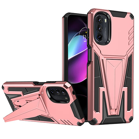 Funda Bumper Silicona y Plastico Mate Carcasa con Soporte A01 para Motorola Moto G 5G (2022) Oro Rosa