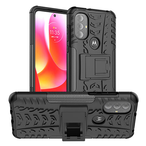 Funda Bumper Silicona y Plastico Mate Carcasa con Soporte A01 para Motorola Moto G Power (2022) Negro