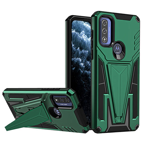 Funda Bumper Silicona y Plastico Mate Carcasa con Soporte A01 para Motorola Moto G Pure Verde