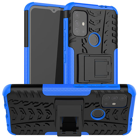 Funda Bumper Silicona y Plastico Mate Carcasa con Soporte A01 para Motorola Moto G10 Azul