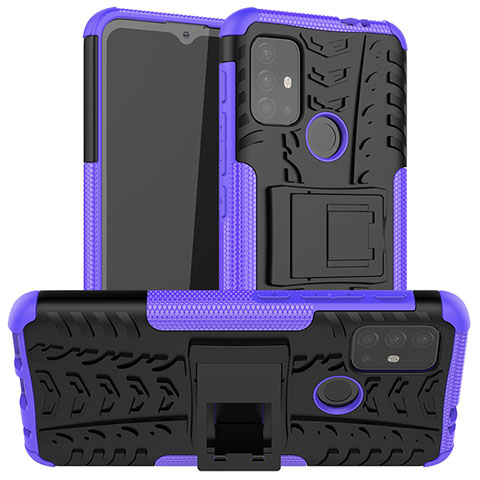 Funda Bumper Silicona y Plastico Mate Carcasa con Soporte A01 para Motorola Moto G10 Morado