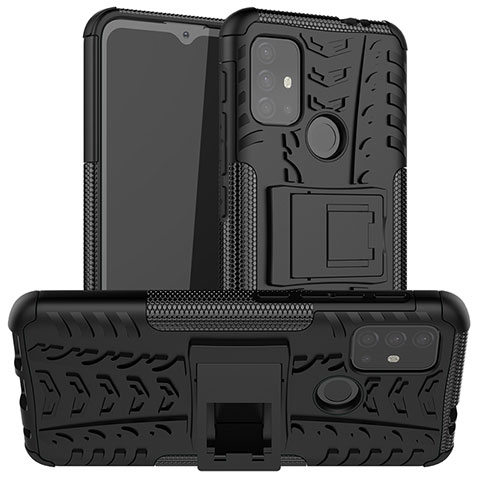 Funda Bumper Silicona y Plastico Mate Carcasa con Soporte A01 para Motorola Moto G20 Negro