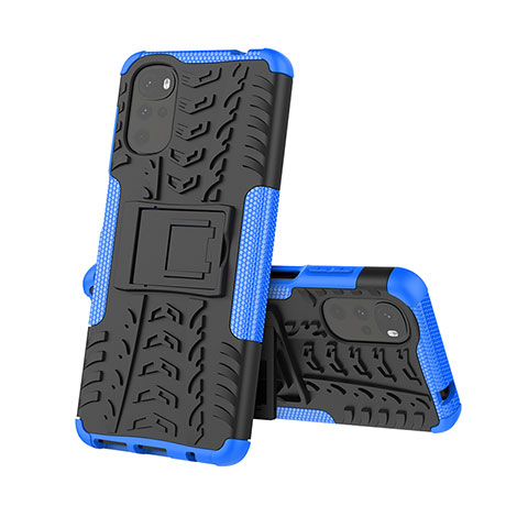 Funda Bumper Silicona y Plastico Mate Carcasa con Soporte A01 para Motorola Moto G22 Azul