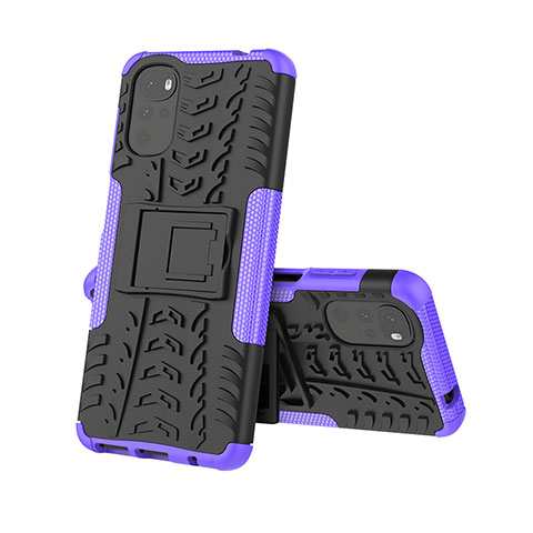 Funda Bumper Silicona y Plastico Mate Carcasa con Soporte A01 para Motorola Moto G22 Morado