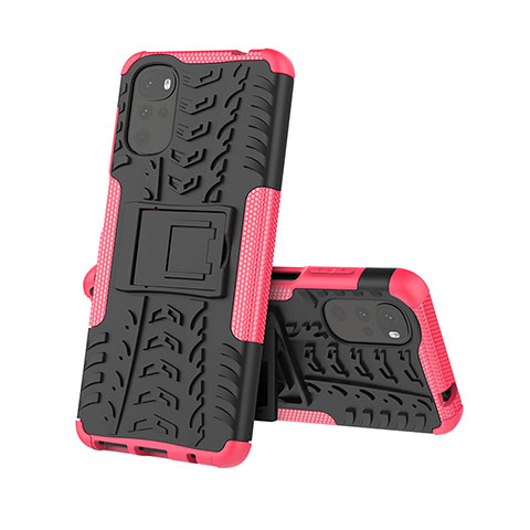 Funda Bumper Silicona y Plastico Mate Carcasa con Soporte A01 para Motorola Moto G22 Rosa Roja