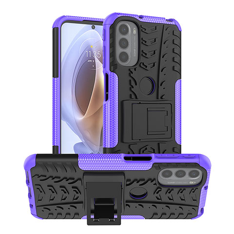 Funda Bumper Silicona y Plastico Mate Carcasa con Soporte A01 para Motorola Moto G41 Morado