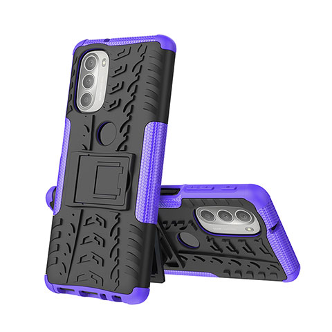 Funda Bumper Silicona y Plastico Mate Carcasa con Soporte A01 para Motorola Moto G51 5G Morado