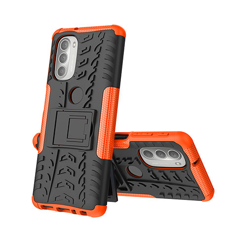 Funda Bumper Silicona y Plastico Mate Carcasa con Soporte A01 para Motorola Moto G51 5G Naranja