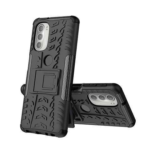 Funda Bumper Silicona y Plastico Mate Carcasa con Soporte A01 para Motorola Moto G51 5G Negro