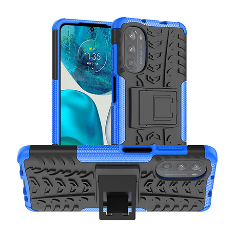 Funda Bumper Silicona y Plastico Mate Carcasa con Soporte A01 para Motorola MOTO G52 Azul