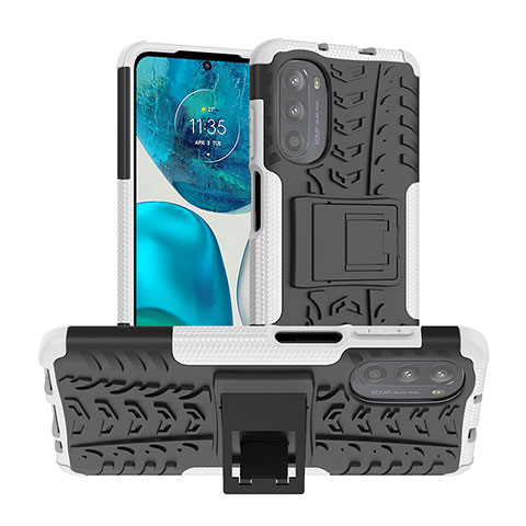 Funda Bumper Silicona y Plastico Mate Carcasa con Soporte A01 para Motorola Moto G71s 5G Blanco