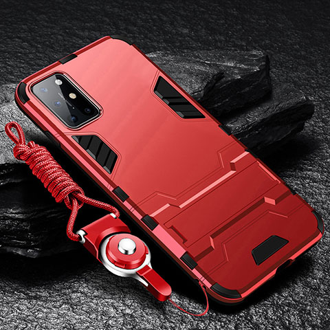 Funda Bumper Silicona y Plastico Mate Carcasa con Soporte A01 para OnePlus 8T 5G Rojo