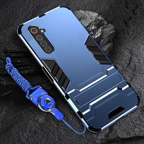 Funda Bumper Silicona y Plastico Mate Carcasa con Soporte A01 para Realme 6s Azul