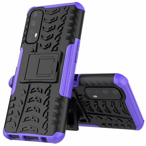 Funda Bumper Silicona y Plastico Mate Carcasa con Soporte A01 para Realme 7 Morado