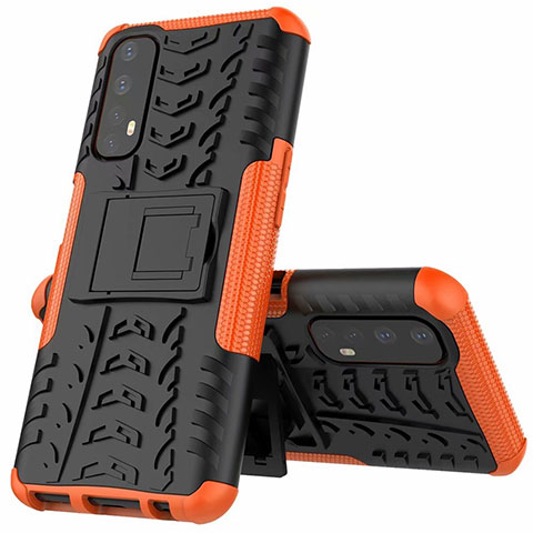 Funda Bumper Silicona y Plastico Mate Carcasa con Soporte A01 para Realme 7 Naranja