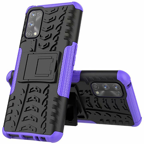 Funda Bumper Silicona y Plastico Mate Carcasa con Soporte A01 para Realme 7 Pro Morado