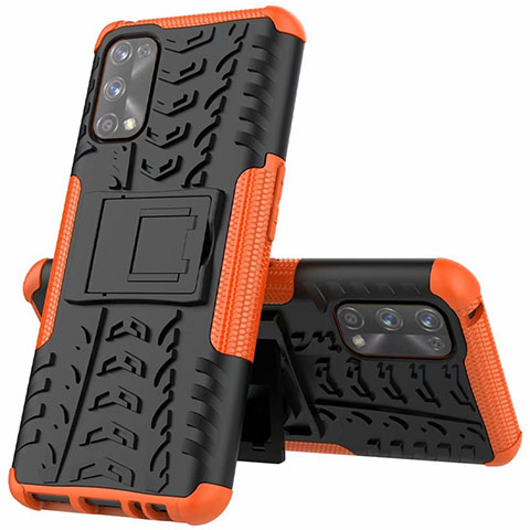 Funda Bumper Silicona y Plastico Mate Carcasa con Soporte A01 para Realme 7 Pro Naranja