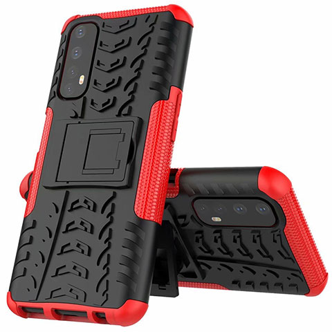 Funda Bumper Silicona y Plastico Mate Carcasa con Soporte A01 para Realme 7 Rojo