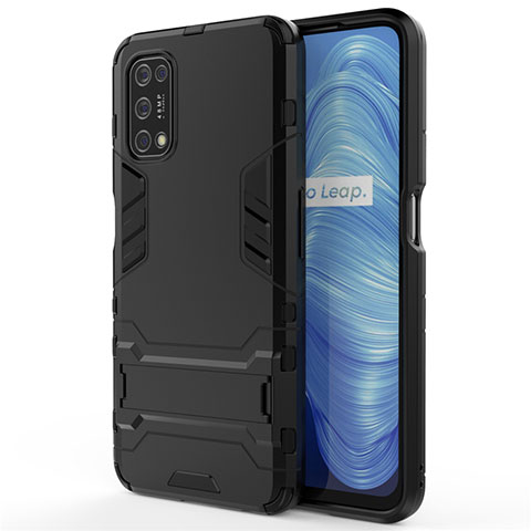 Funda Bumper Silicona y Plastico Mate Carcasa con Soporte A01 para Realme Narzo 30 Pro 5G Negro