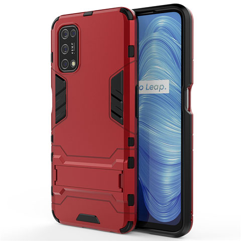 Funda Bumper Silicona y Plastico Mate Carcasa con Soporte A01 para Realme Narzo 30 Pro 5G Rojo