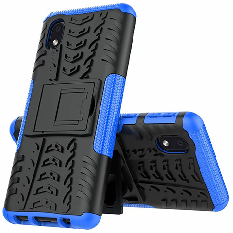 Funda Bumper Silicona y Plastico Mate Carcasa con Soporte A01 para Samsung Galaxy A01 Core Azul