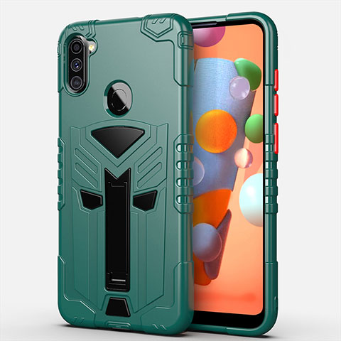 Funda Bumper Silicona y Plastico Mate Carcasa con Soporte A01 para Samsung Galaxy A11 Verde