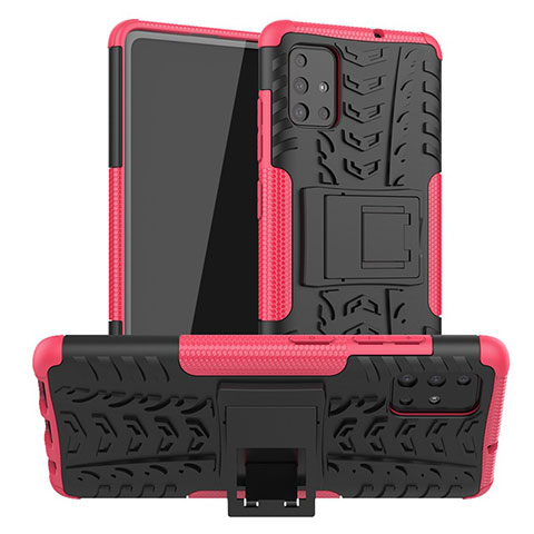 Funda Bumper Silicona y Plastico Mate Carcasa con Soporte A01 para Samsung Galaxy A51 5G Rosa Roja