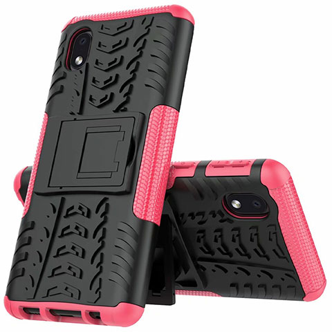 Funda Bumper Silicona y Plastico Mate Carcasa con Soporte A01 para Samsung Galaxy M01 Core Rosa