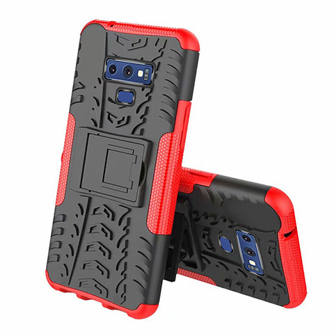 Funda Bumper Silicona y Plastico Mate Carcasa con Soporte A01 para Samsung Galaxy Note 9 Rojo