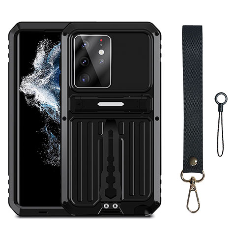 Funda Bumper Silicona y Plastico Mate Carcasa con Soporte A01 para Samsung Galaxy S22 Ultra 5G Negro