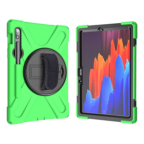 Funda Bumper Silicona y Plastico Mate Carcasa con Soporte A01 para Samsung Galaxy Tab S7 4G 11 SM-T875 Verde