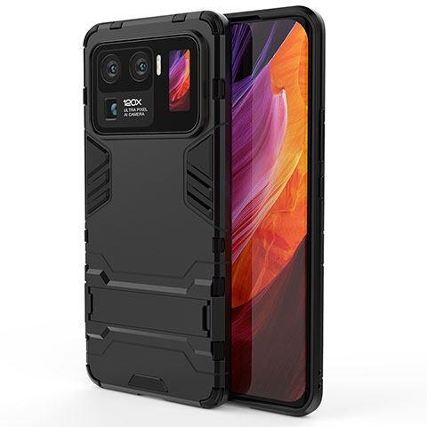 Funda Bumper Silicona y Plastico Mate Carcasa con Soporte A01 para Xiaomi Mi 11 Ultra 5G Negro