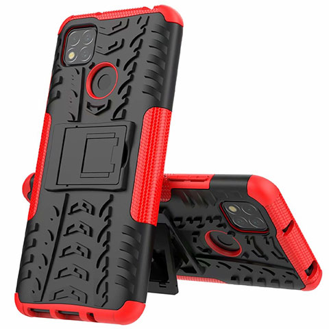 Funda Bumper Silicona y Plastico Mate Carcasa con Soporte A01 para Xiaomi POCO C3 Rojo