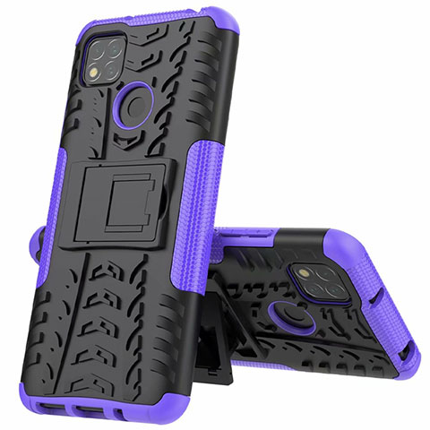 Funda Bumper Silicona y Plastico Mate Carcasa con Soporte A01 para Xiaomi POCO C31 Morado