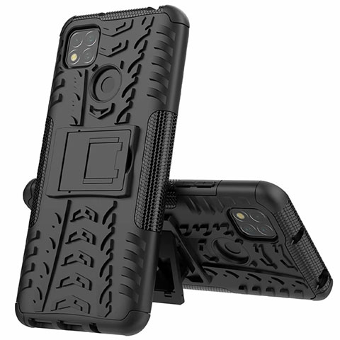 Funda Bumper Silicona y Plastico Mate Carcasa con Soporte A01 para Xiaomi POCO C31 Negro