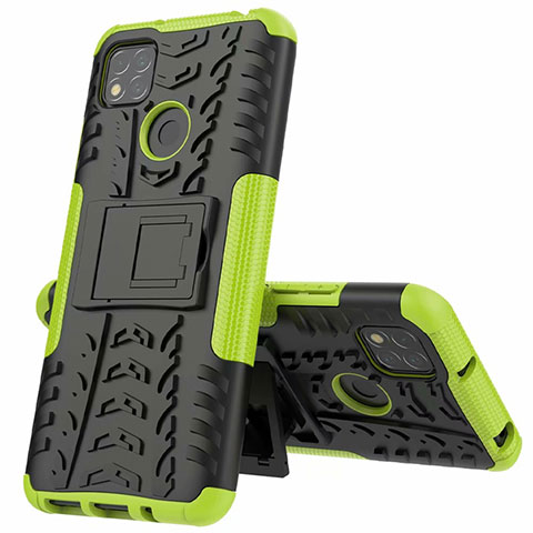 Funda Bumper Silicona y Plastico Mate Carcasa con Soporte A01 para Xiaomi Redmi 9 Activ Verde