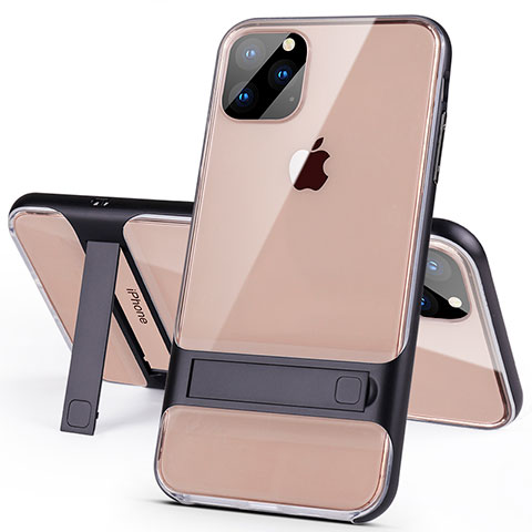 Funda Bumper Silicona y Plastico Mate Carcasa con Soporte A02 para Apple iPhone 11 Pro Negro