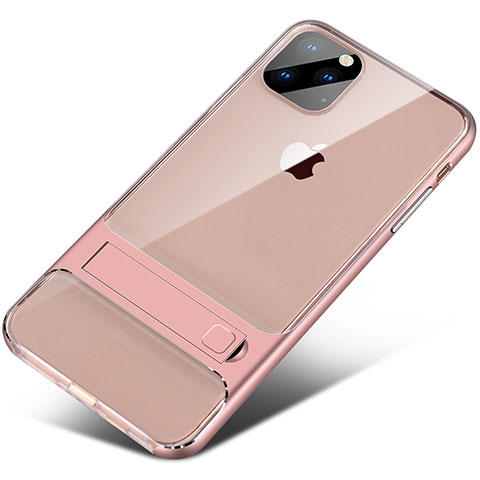 Funda Bumper Silicona y Plastico Mate Carcasa con Soporte A02 para Apple iPhone 11 Pro Oro Rosa