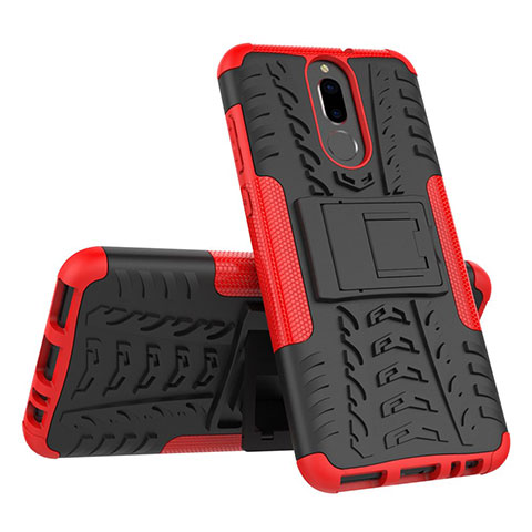 Funda Bumper Silicona y Plastico Mate Carcasa con Soporte A02 para Huawei Nova 2i Rojo