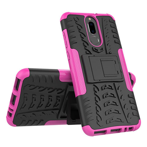 Funda Bumper Silicona y Plastico Mate Carcasa con Soporte A02 para Huawei Nova 2i Rosa Roja