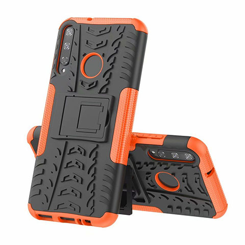 Funda Bumper Silicona y Plastico Mate Carcasa con Soporte A02 para Huawei P40 Lite E Naranja