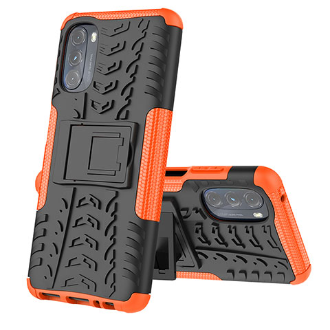 Funda Bumper Silicona y Plastico Mate Carcasa con Soporte A02 para Motorola Moto G 5G (2022) Naranja