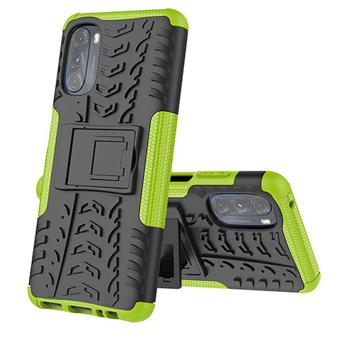 Funda Bumper Silicona y Plastico Mate Carcasa con Soporte A02 para Motorola Moto G 5G (2022) Verde