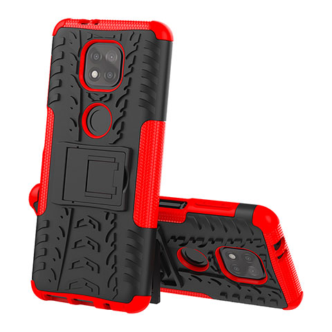 Funda Bumper Silicona y Plastico Mate Carcasa con Soporte A02 para Motorola Moto G Power (2021) Rojo